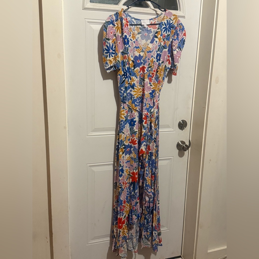 Sugarlips •Blue and Orange• Puff Sleeve •Wrap-dress• Maxi• layered •❤️💋